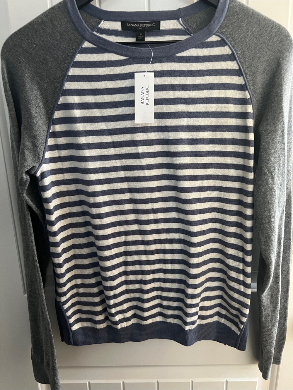Banana Republic Navy, White & Gray Striped Crewneck Sweater